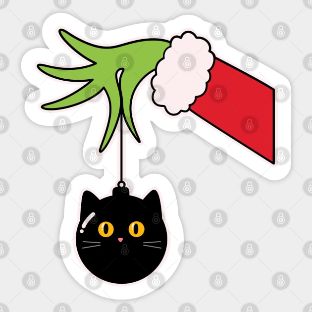 Grinch’s Hand Holding a Cat Ball - Funny T-shirt for Christmas Sticker by Nine Tailed Cat